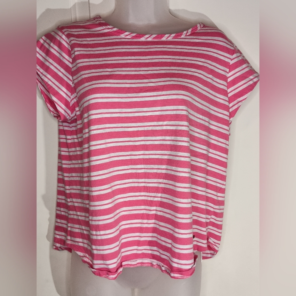 2/$30 NAUTICA Striped‎ Barbiecore Pink and White Top- (#1,148)